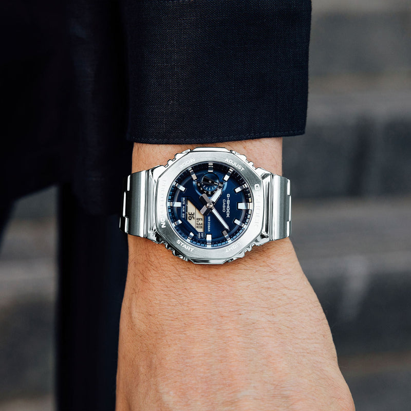 G-Shock G-Steel 2100 Series Blue Dial Stainless Steel Watch GM-2110D-2B