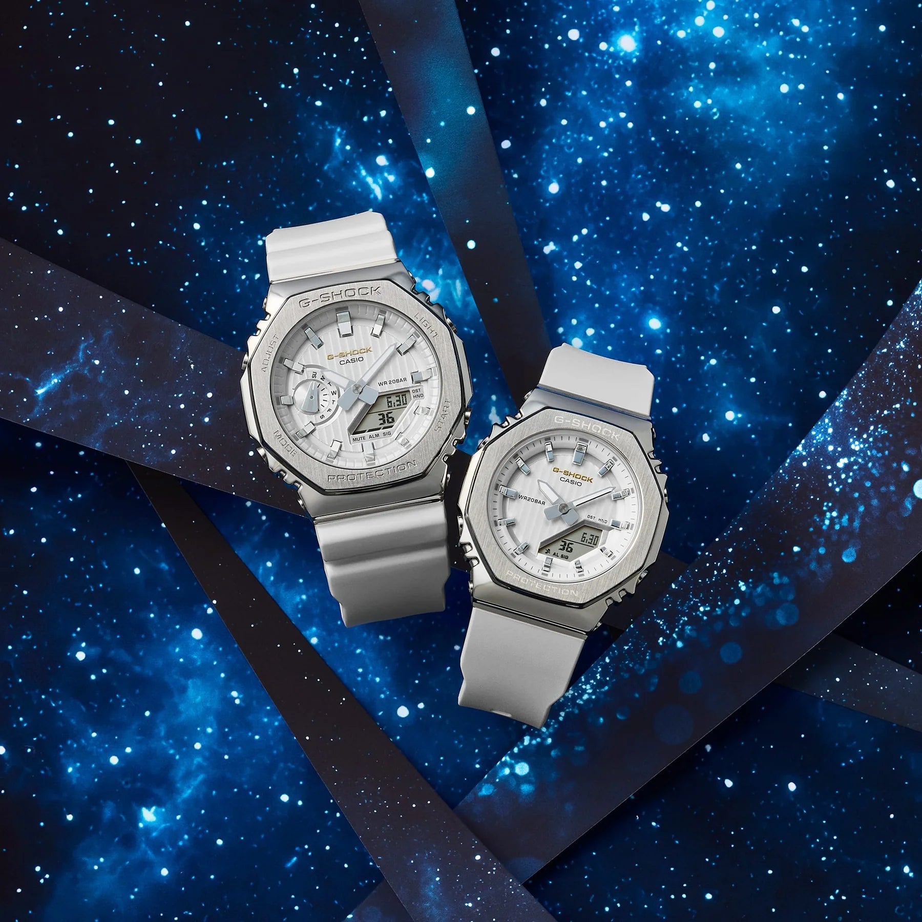 G-Shock Silver Stainless Case White Dial and Resin Band Watch GMS2110SH-7A