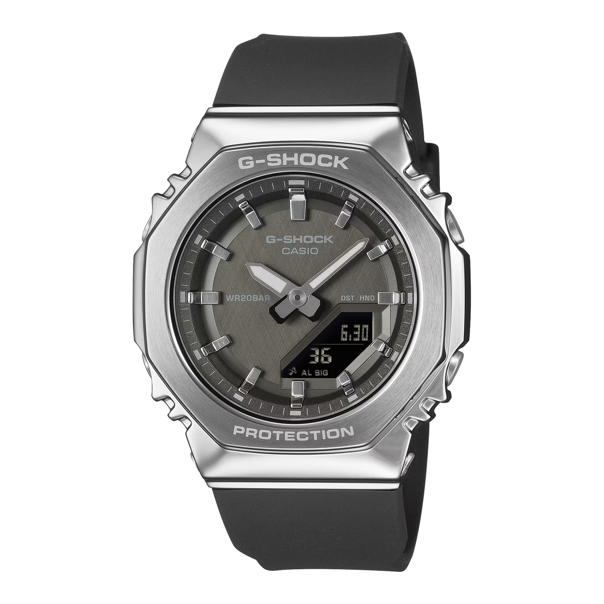 G-Shock Digital Analog Silver Case Black Resin Band Watch GMS2110-1A1