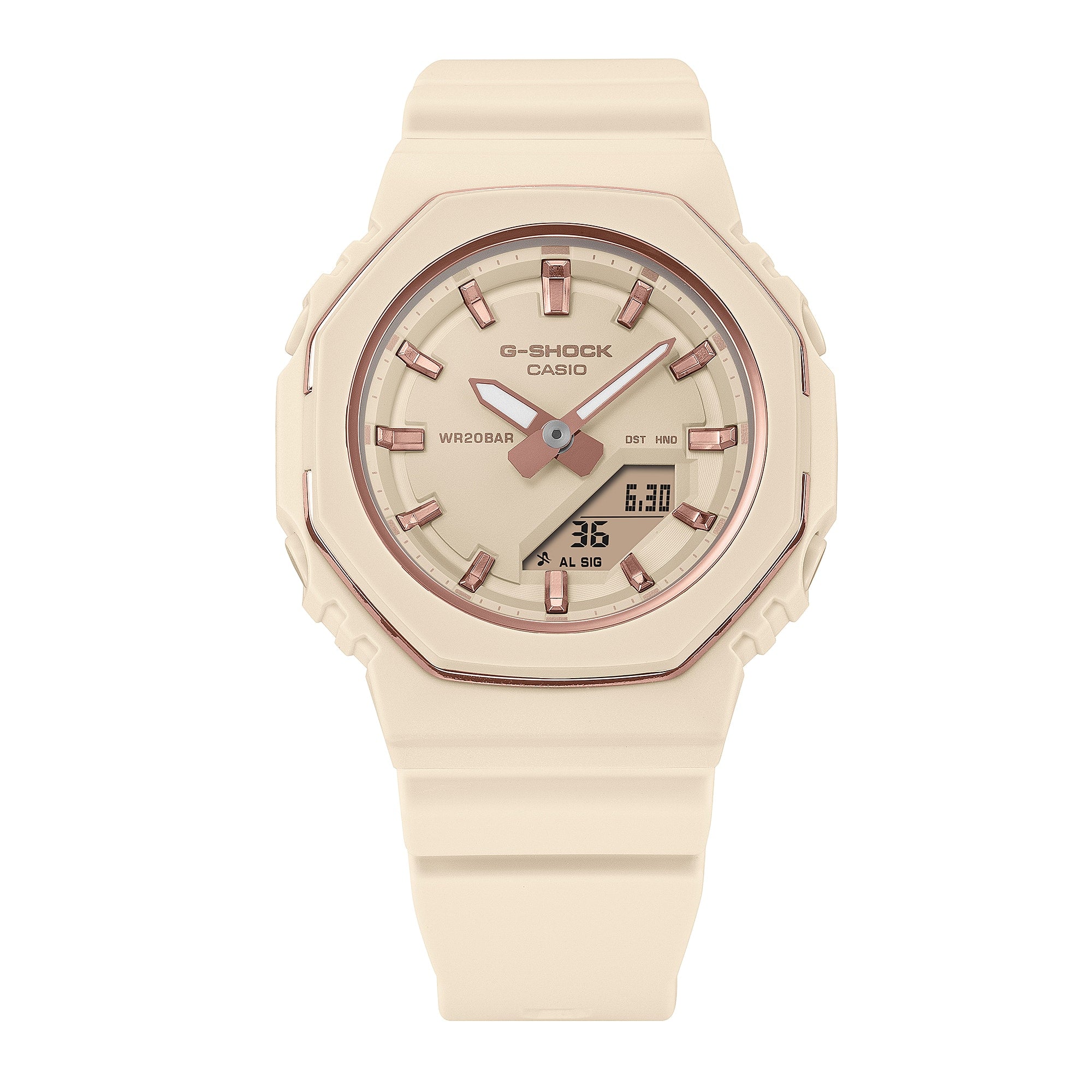 G-Shock Analog Digital Duo Metallic Bezel Cream Resin Band Watch GMAP2110-1A