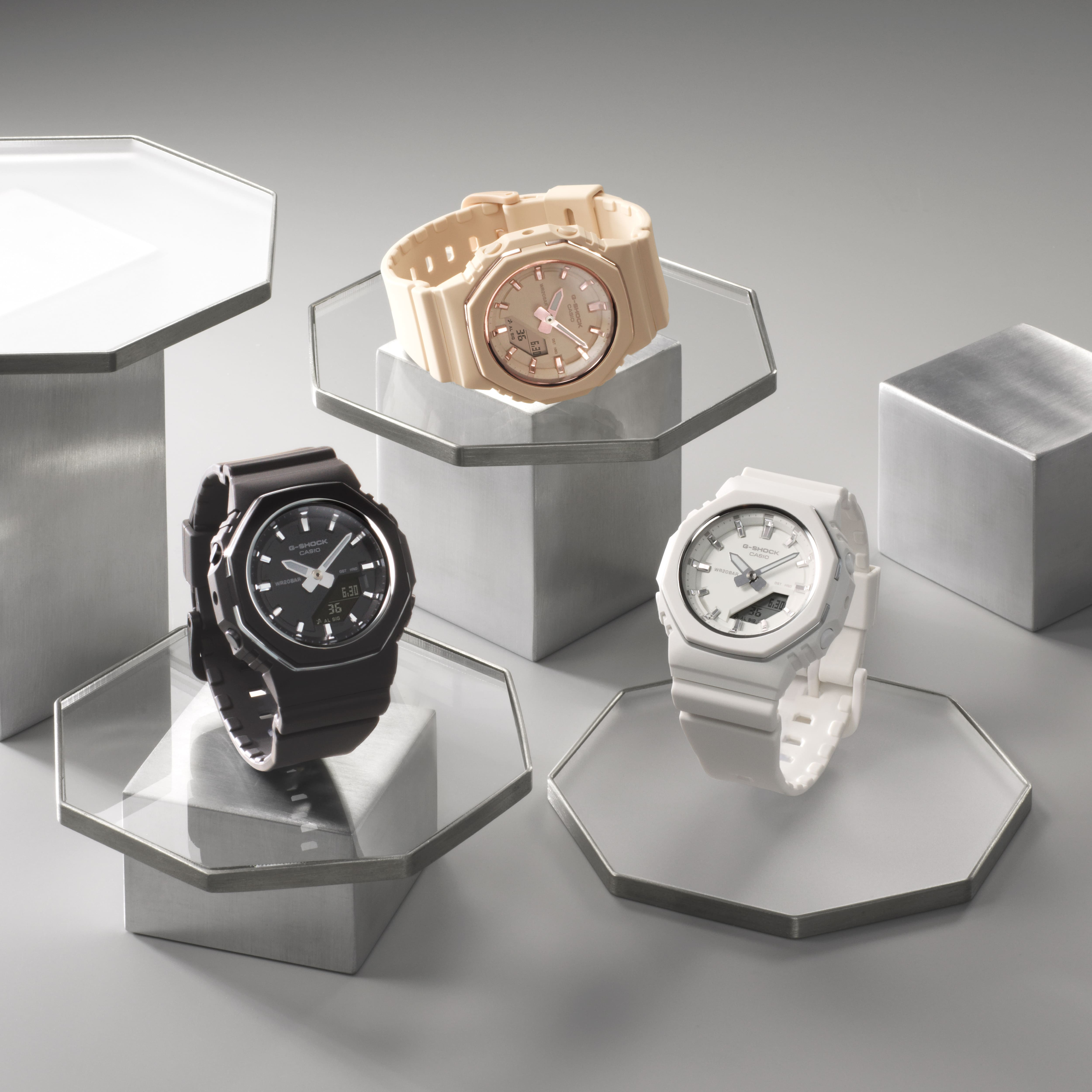 G-Shock Analog Digital Duo Metallic Bezel White Resin Band Watch GMAP2110-7A