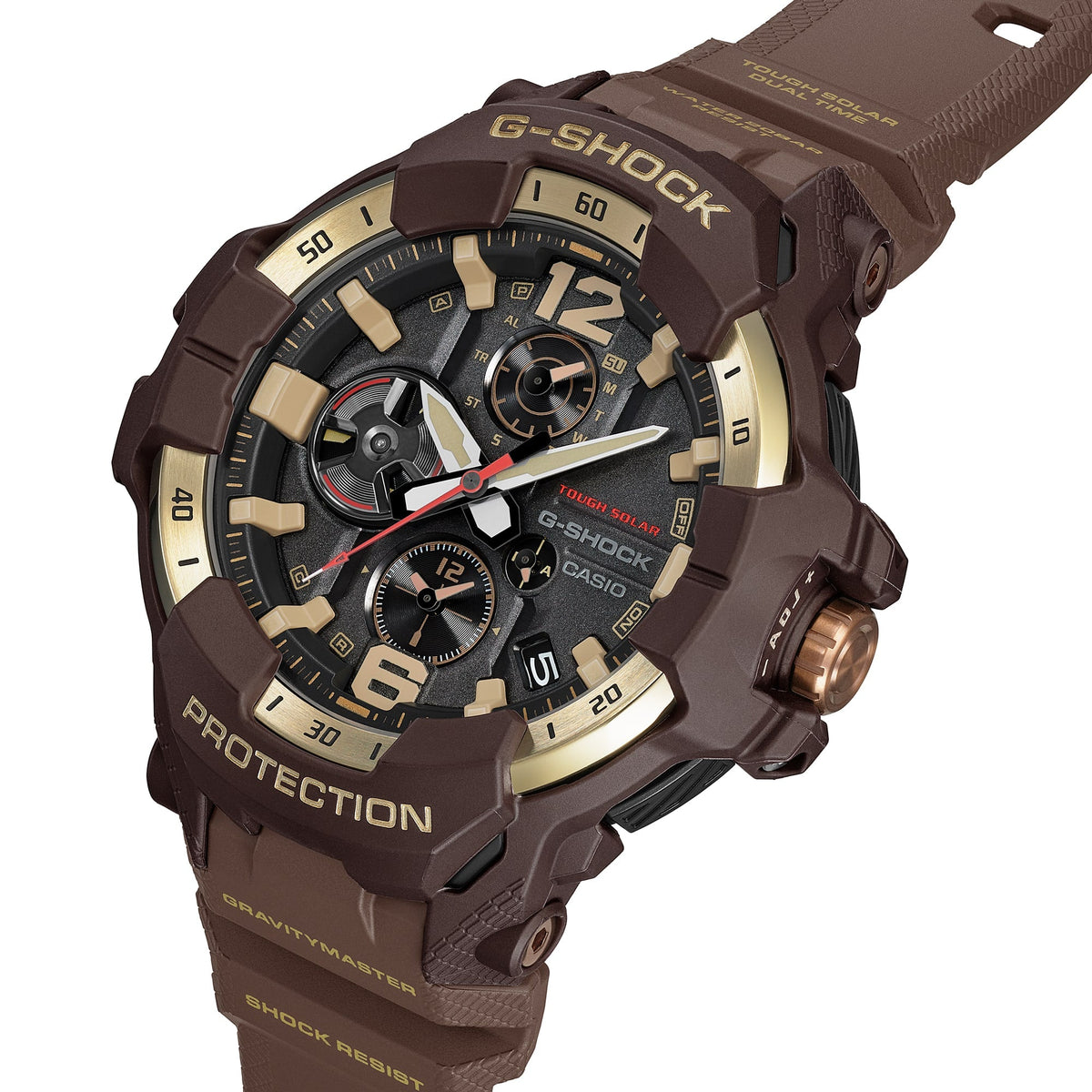 Detail of the G-Shock GRB300H-5A rotary disc indicator at nine o'clock