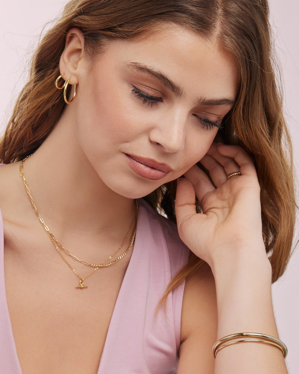 Gold Vermeil Lustre 14k Gold Vermeil Plain T-Bar Necklace GVN0004Y GVN0004Y view 3