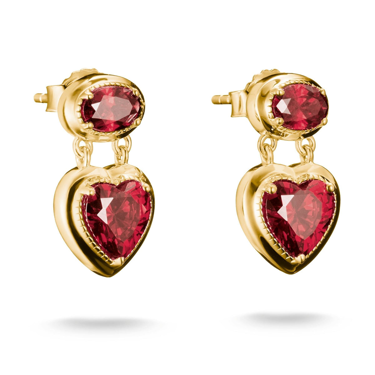 Thomas Sabo Stud Earrings with Red Heart Stones Gold