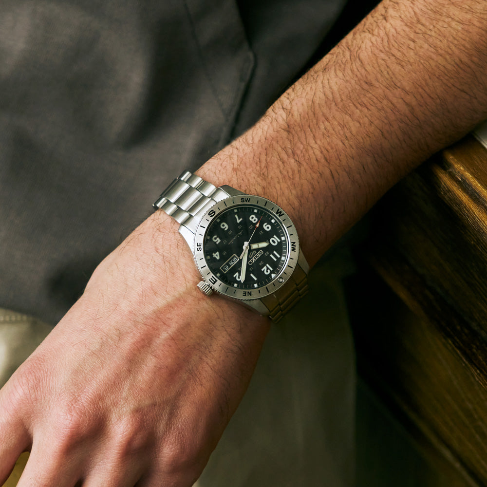 See-through case back of the Seiko 5 Sports HDB006K showing the automatic movement.