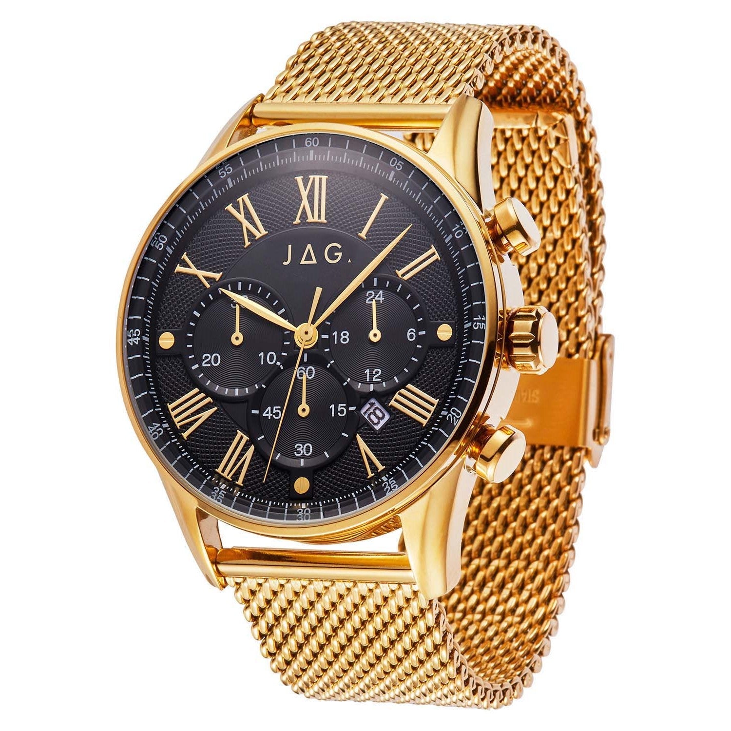 Jag Lachlan Black Stainless Steel 45mm Men's Sophisticated Watch