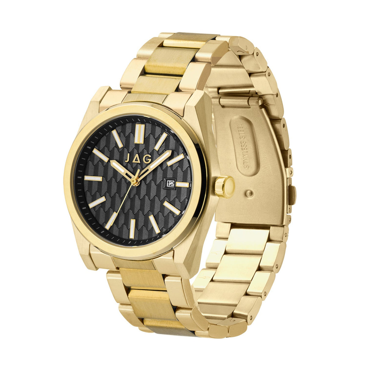 JAG Beaufort Mens Black Dial 41.8mm Gold Watch J3000A