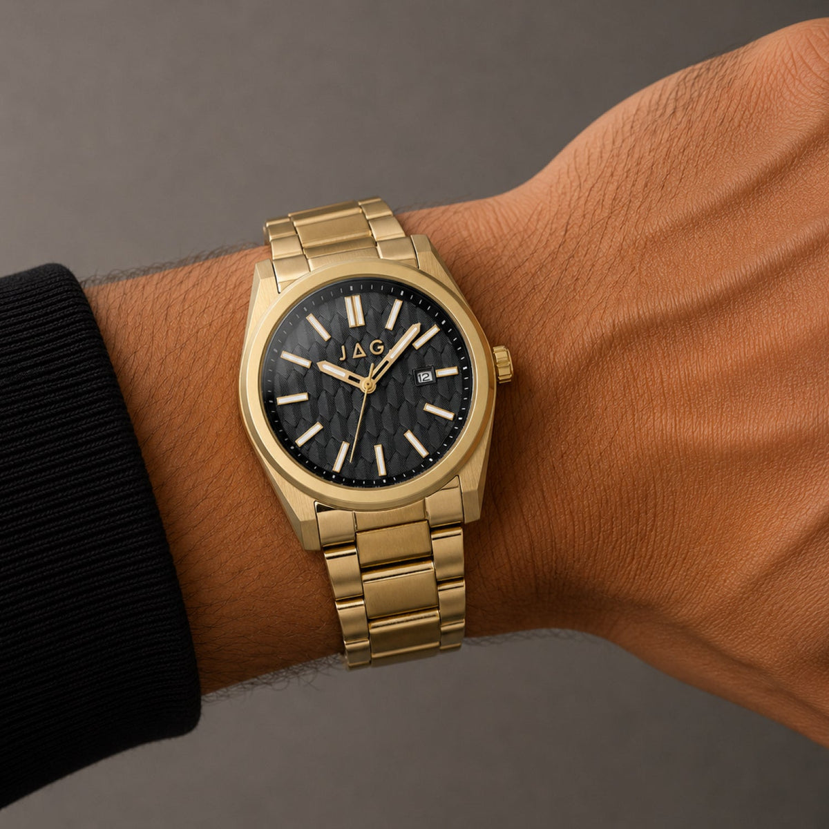 JAG Beaufort Mens Black Dial 41.8mm Gold Watch J3000A