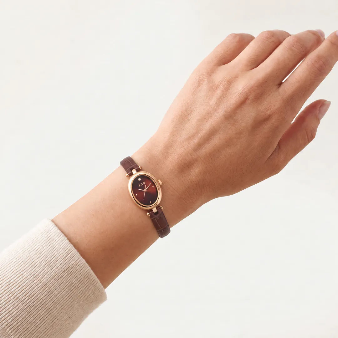 Jag Emilie Brown Dial Brown Leather Womens Watch J3071 worn on the wrist