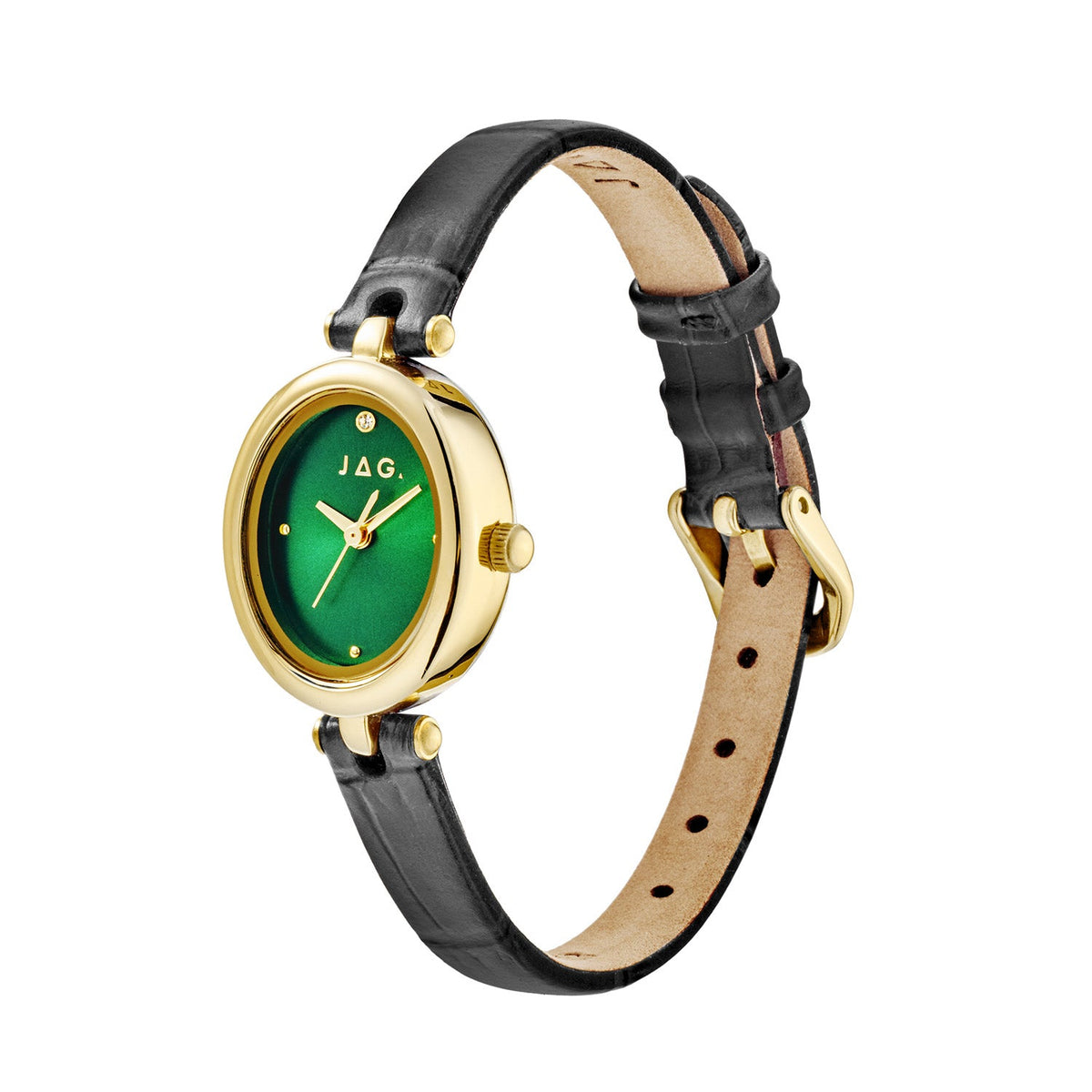 Jag Emilie Green Dial Black Leather Womens Watch J3073 view 3
