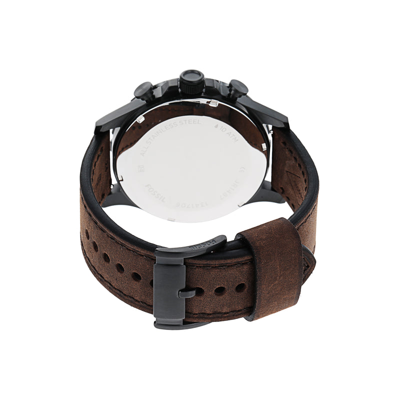 Timeless Fossil Nate Chronograph Watch with Brown Leather Strap