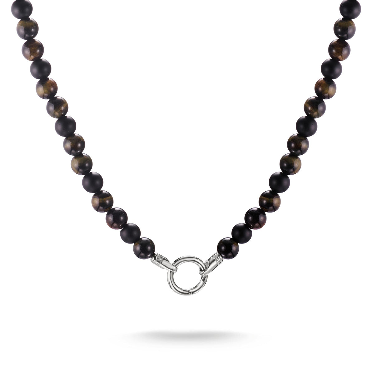 Thomas Sabo Stainless Steel Obsidian and Tiger's Eye Bead Necklace TKE2411S-60 TKE2411S-60 front packshot