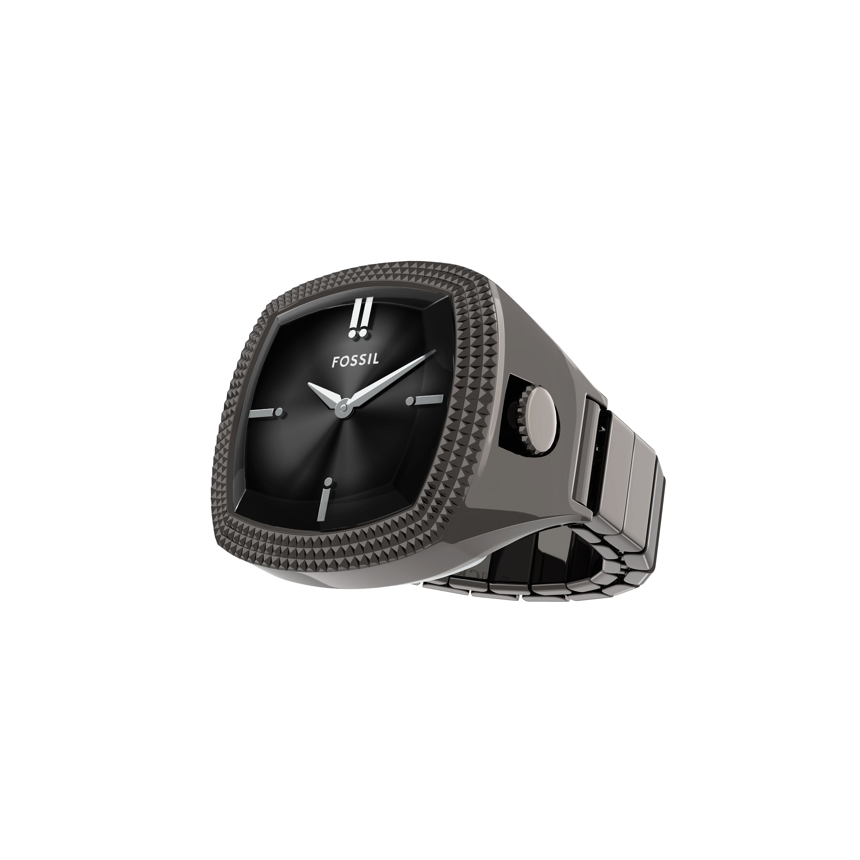 Fossil Machine Luxe Black Dial Gunmetal Stainless Steel Watch Ring LE1212