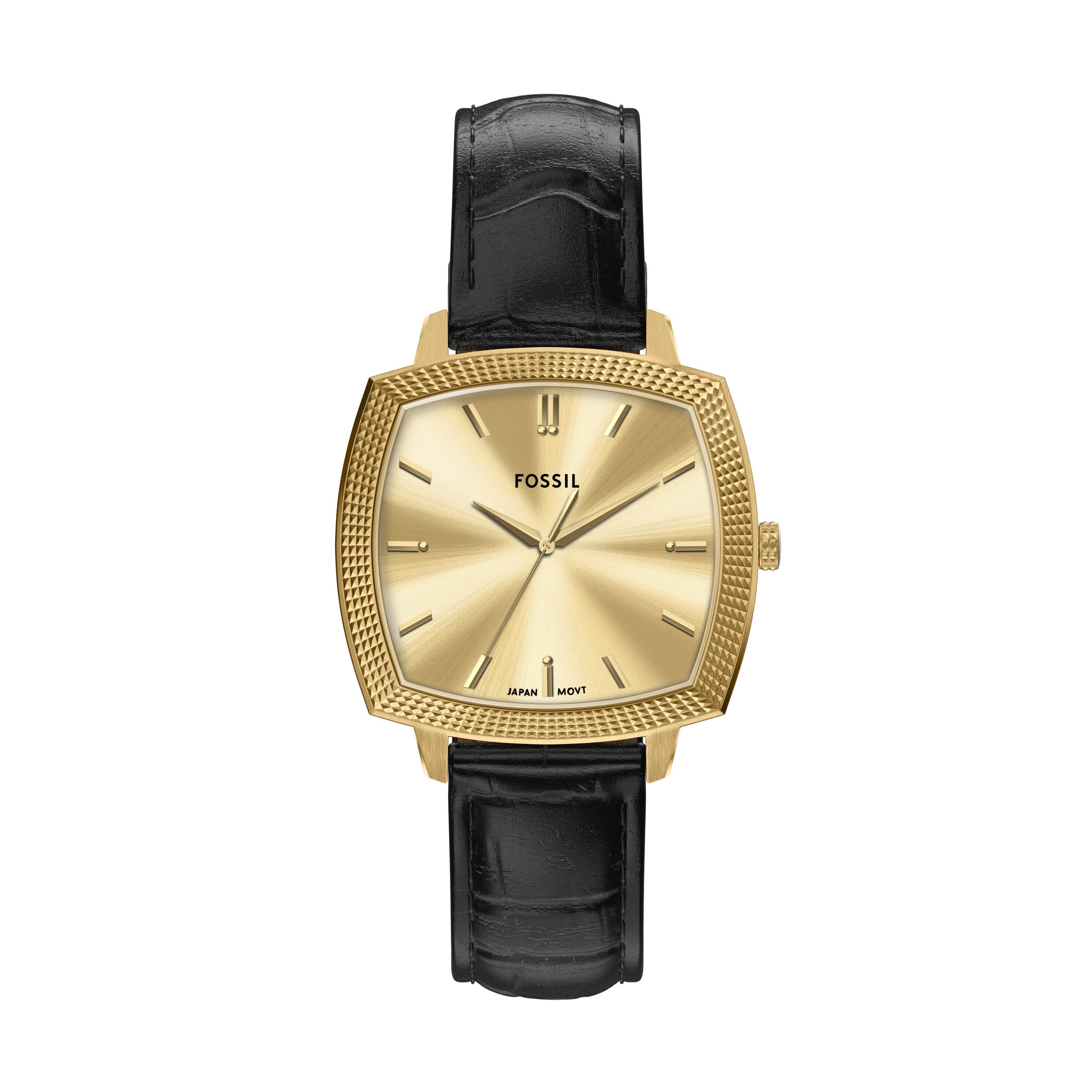 Fossil Machine Luxe Gold Dial Black Leather Strap Watch LE1214