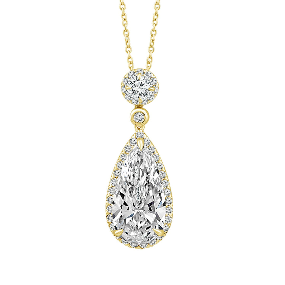 3.45ct Elongated Pear Lab Grown Diamond Necklace in 18K Yellow Gold