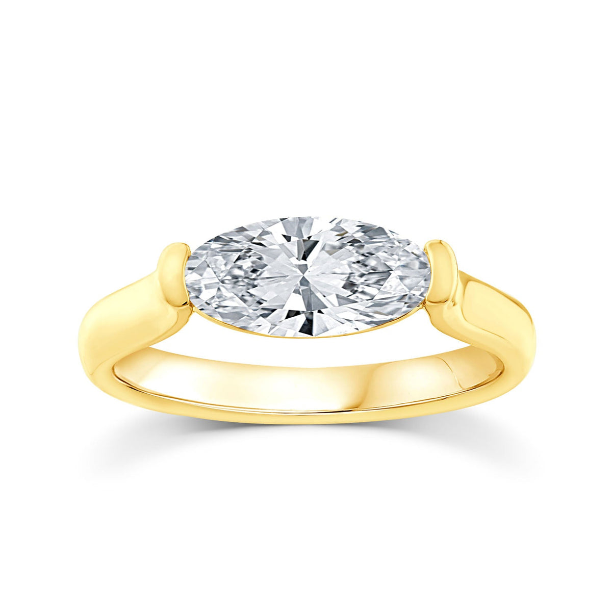 2.00ct Elongated Oval Lab Grown Diamond Ring in 18K Yellow Gold