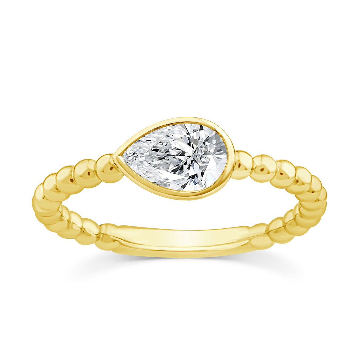 0.50ct Pear Lab Grown Diamond Beaded Ring in 9K Yellow Gold