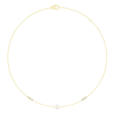 0.11ct Lab Grown Diamond Freshwater Pearl Necklace in 9K Yellow Gold