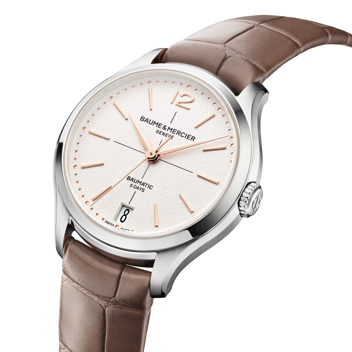 Baume & Mercier Clifton 34mm Silver Dial Brown Leather Automatic Watch M0A10831 view 3