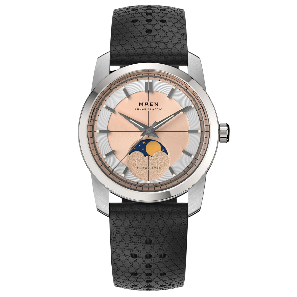 MAEN Lunar Classic 36 Salmon Dial Rubber Band Automatic Movement Watch M7.1.3