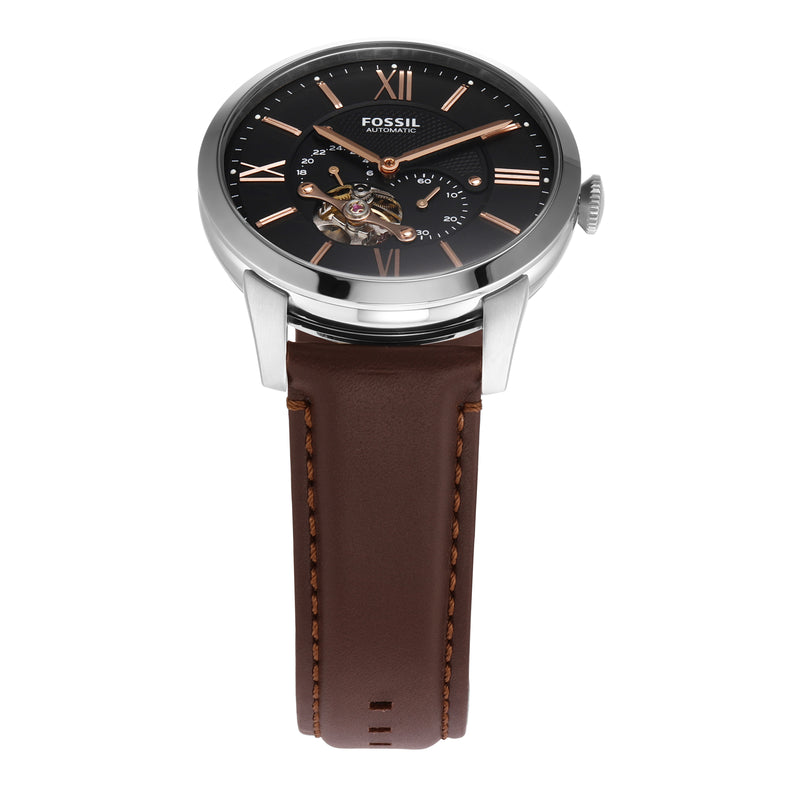 Fossil Townsman Mechanical Watch with Black Dial and Brown Leather Strap ME3061