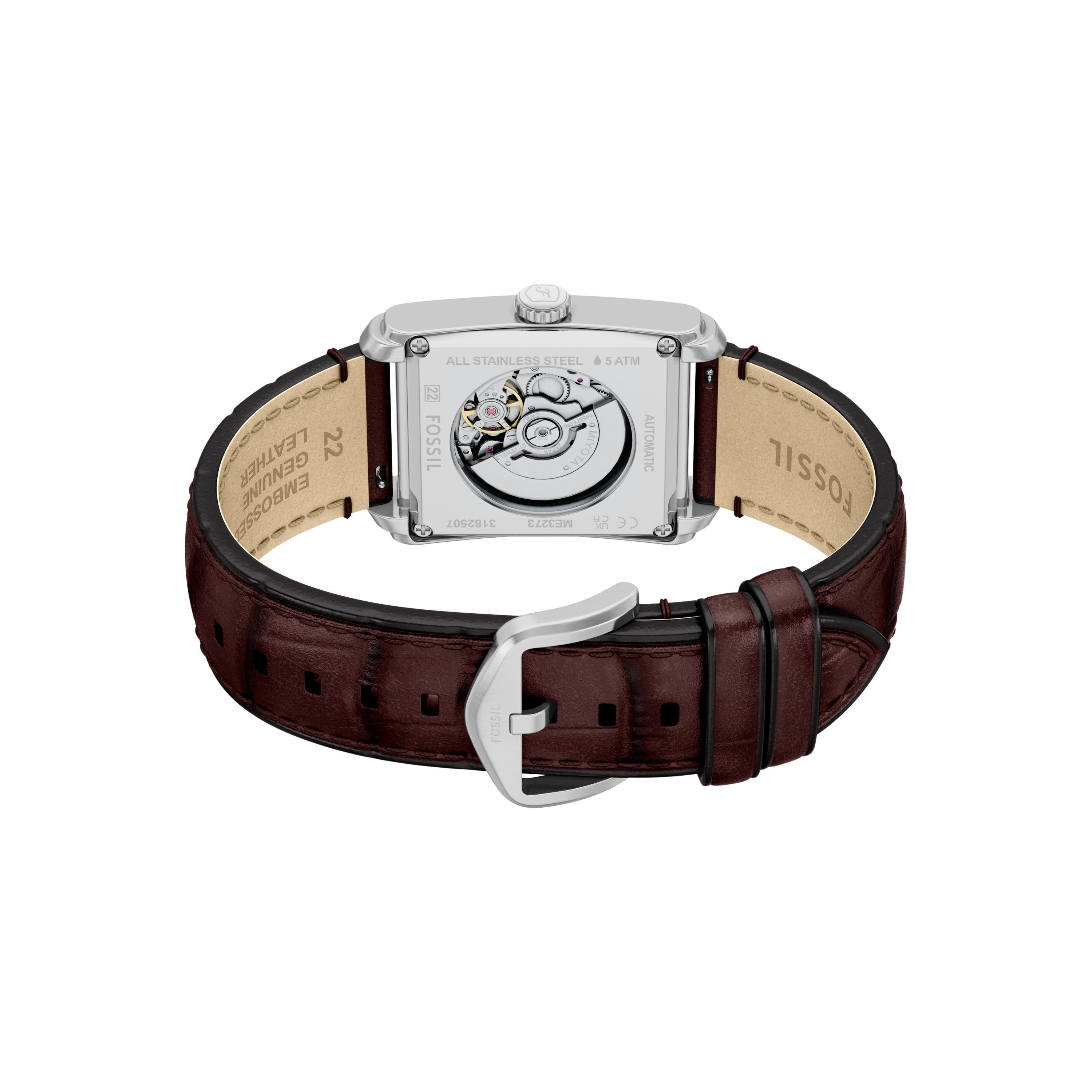 Fossil Carraway Automatic Brown Croco Leather Watch ME3273