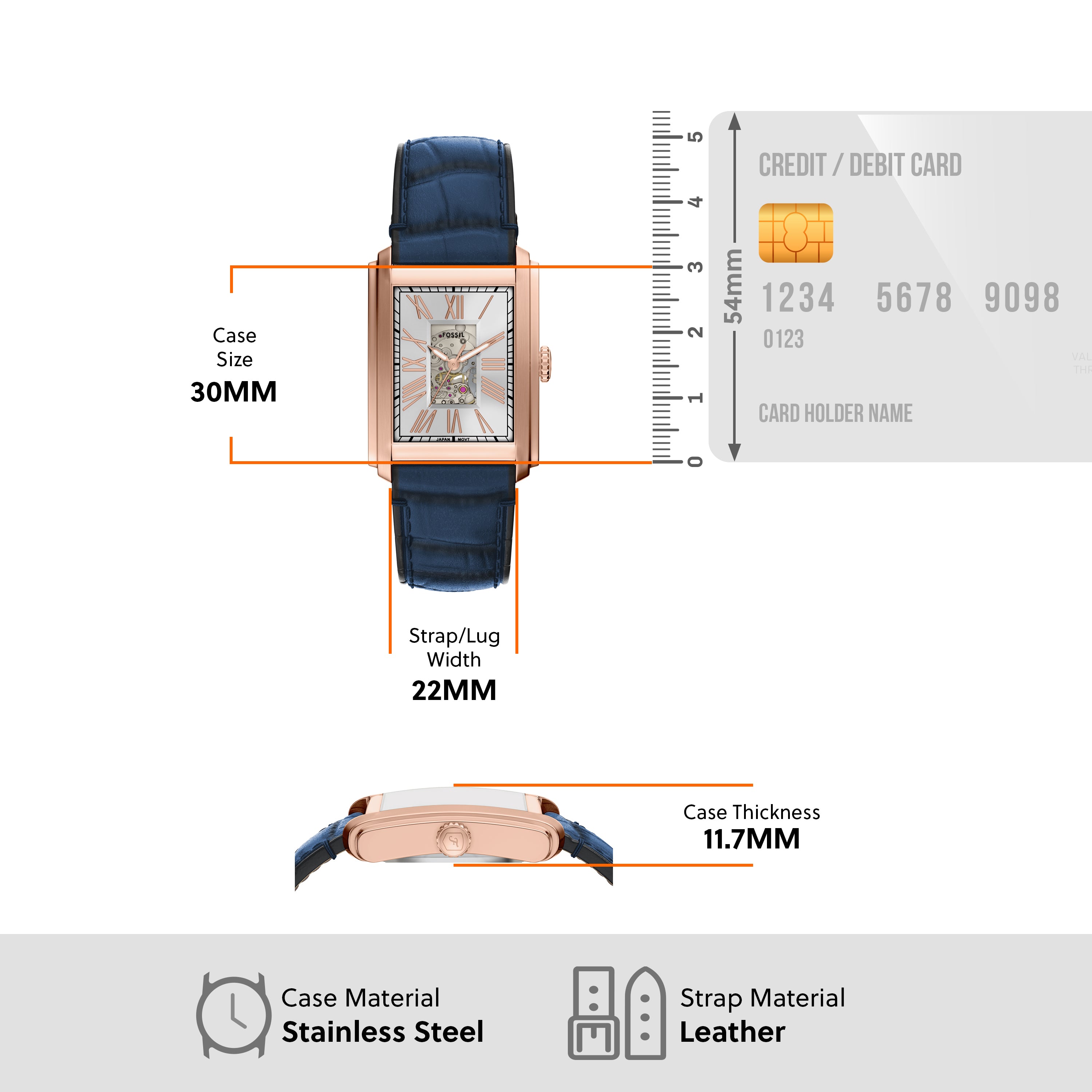 Fossil Carraway Automatic Blue Croco Leather Watch ME3274