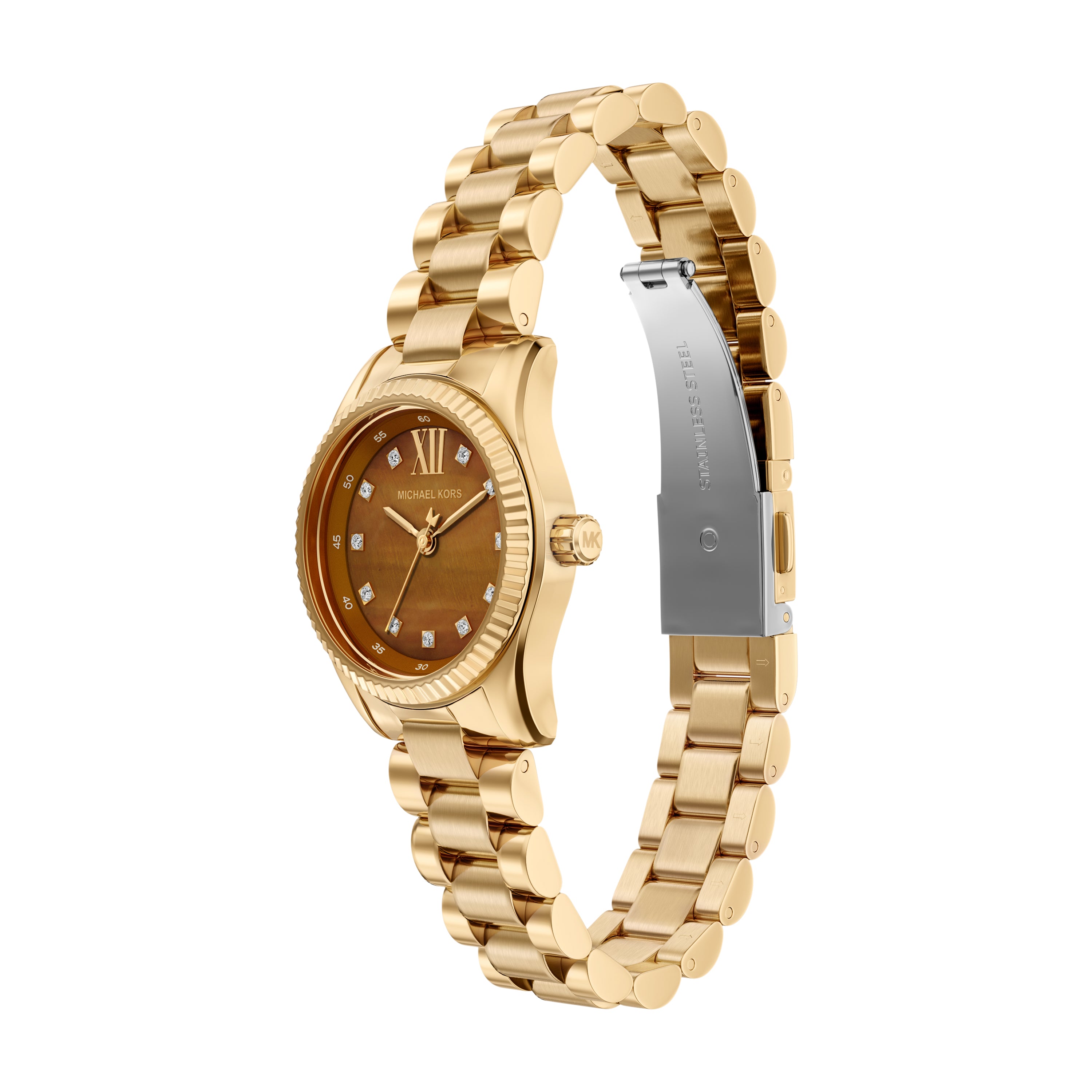 Michael Kors Petite Lexington Pavé Gold-Tone Brown Watch MK7578