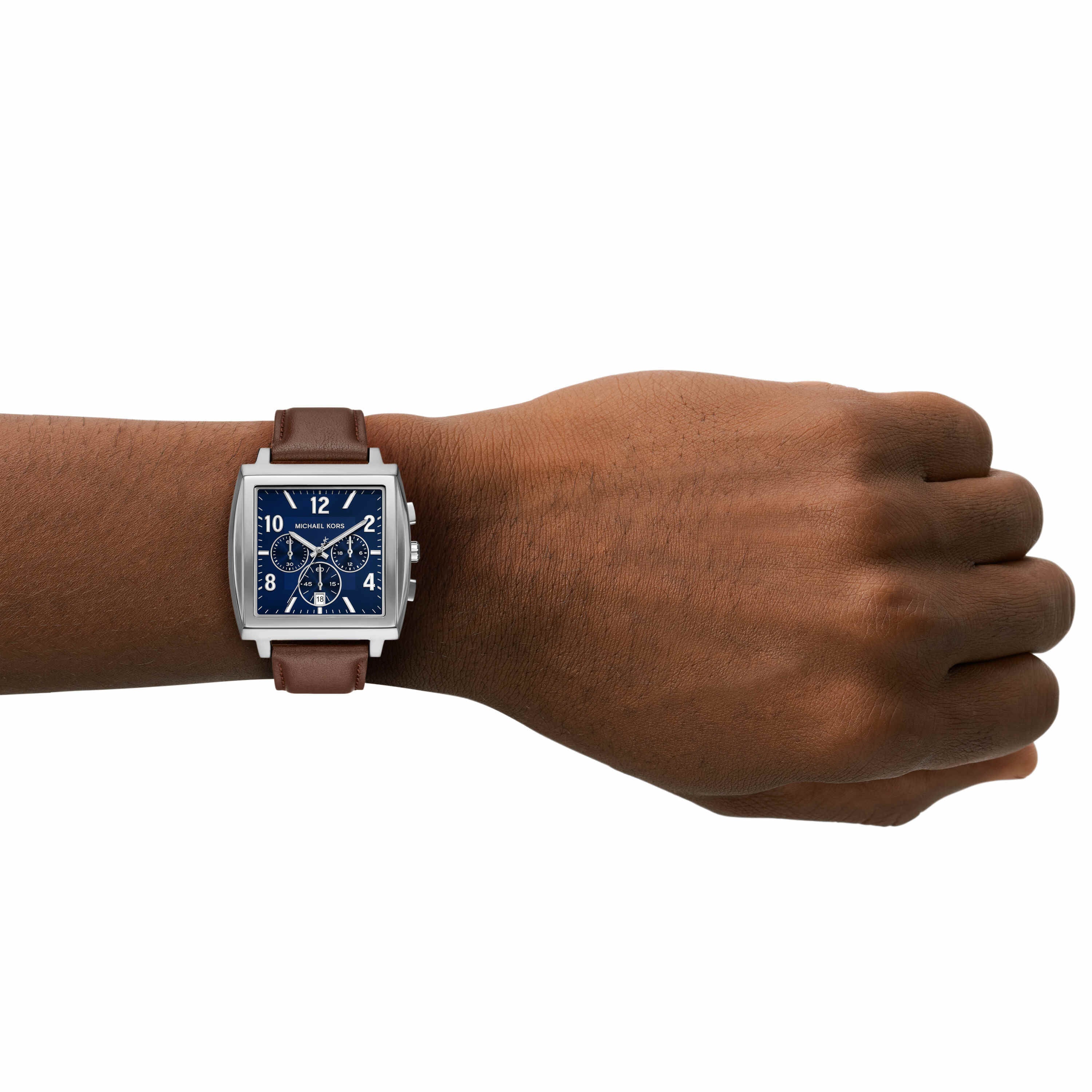 Michael Kors Rhys Blue Dial Brown Leather Strap Watch MK9231
