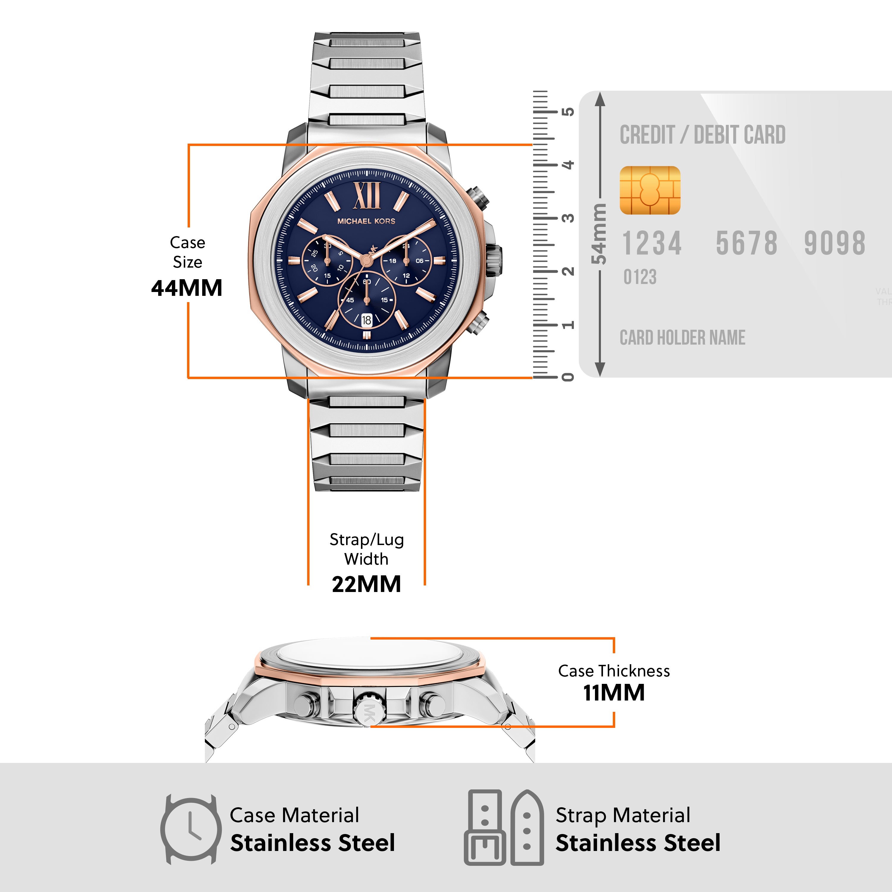 Michael Kors Prescott Blue Dial Stainless Steel Watch MK9250