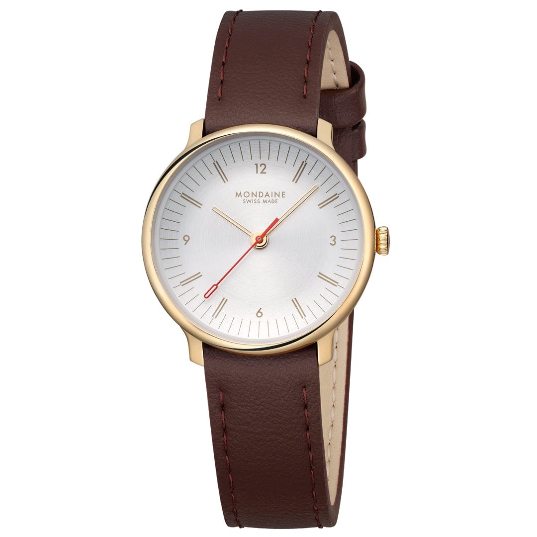 Mondaine Doppio White Dial Brown Vegan Grape Leather Watch MLE.33110.LGV