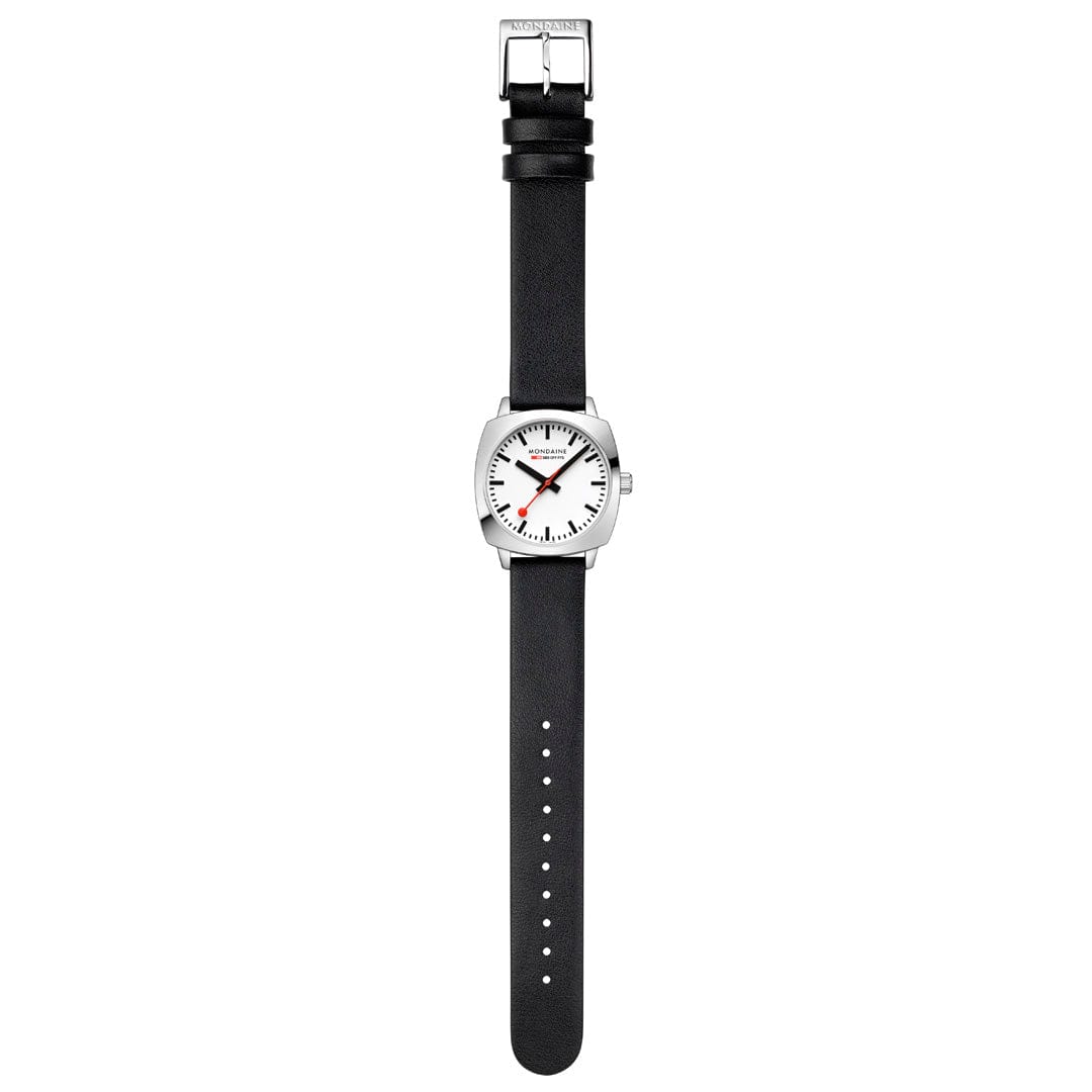 Mondaine Cushion Black Vegan Grape Leather Watch MSL.31110.LBV