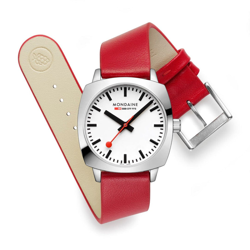 Mondaine Cushion Red Vegan Grape Leather Watch MSL.31110.LCV