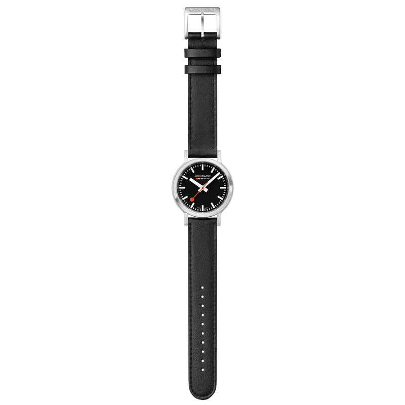 Mondaine Super-Luminova Black Vegan Leather 34MM Watch MST.34020.LBV.SET