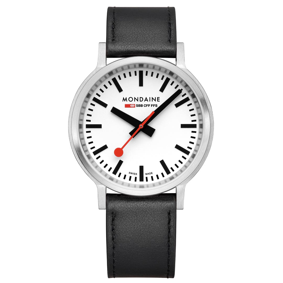 Mondaine Stop2go White Dial Black Vegan Leather Strap Watch MST.4101B.LBV.2SE