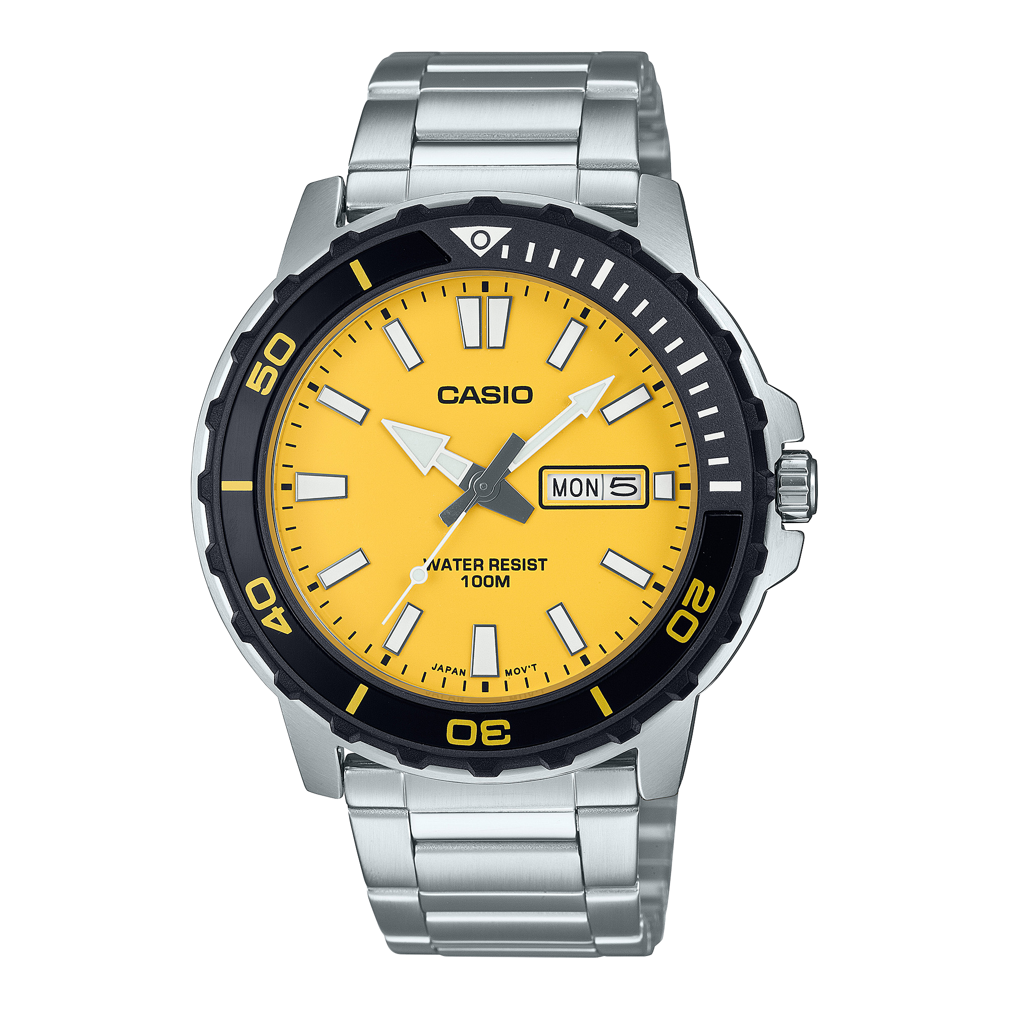 Casio Standard Silver Stainless Steel Yellow Dial Watch MTD125D-9A