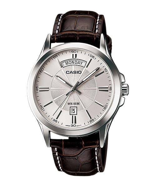 Casio Enticer Analog Silver Dial Brown Leather Strap Watch MTP1381L-7A