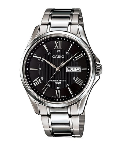 Casio Analog Black Dial Silver Stainless Steel Watch MTP1384D-1A