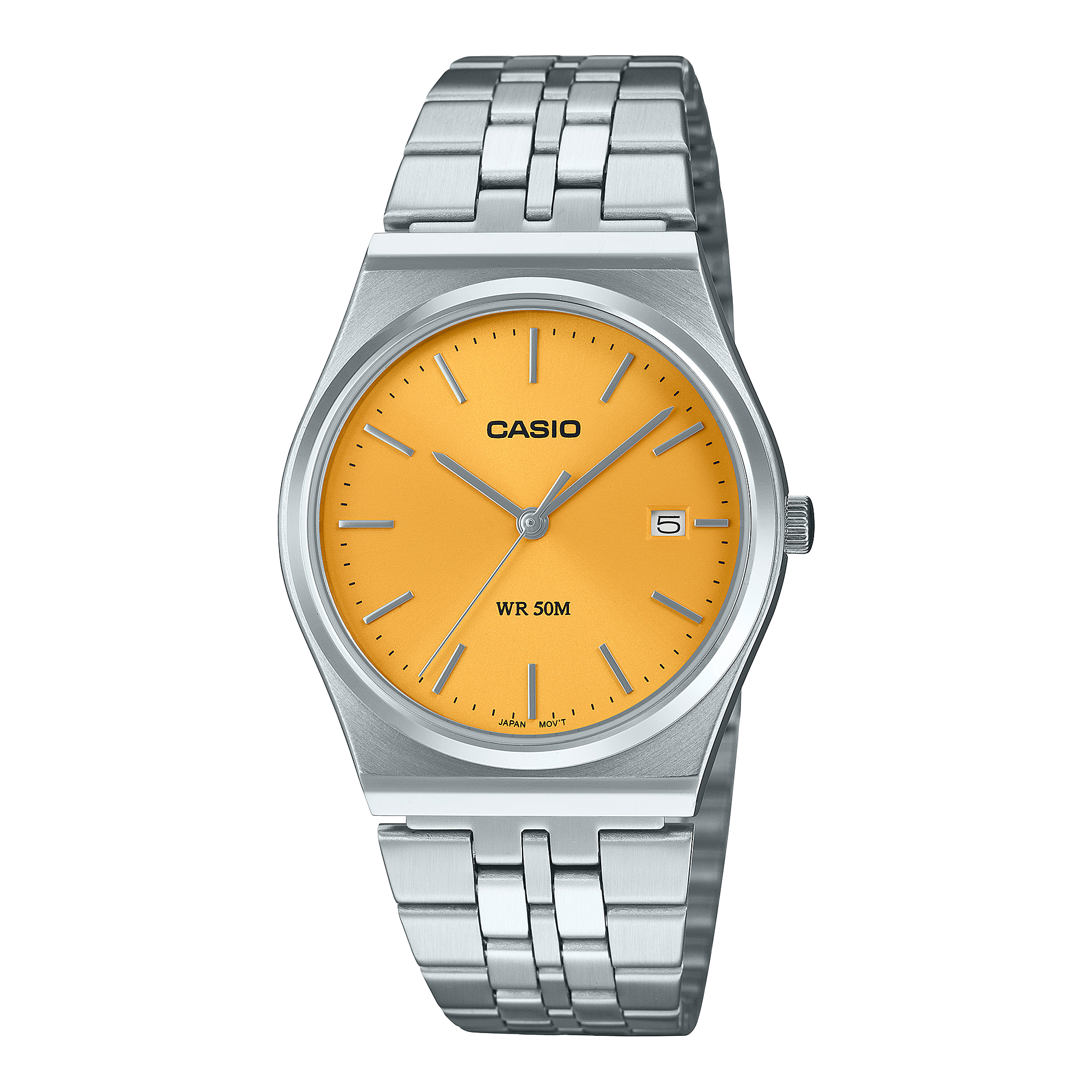 Casio Standard Silver Stainless Steel Orange Dial Watch MTPB145D-9A