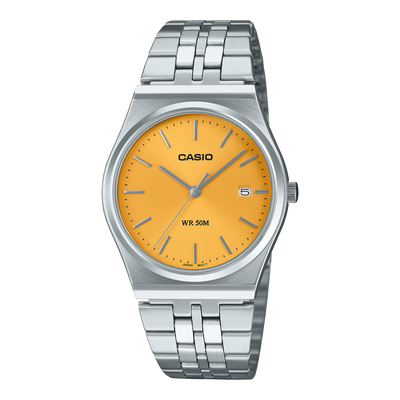 Casio Standard Silver Stainless Steel Orange Dial Watch MTPB145D-9A