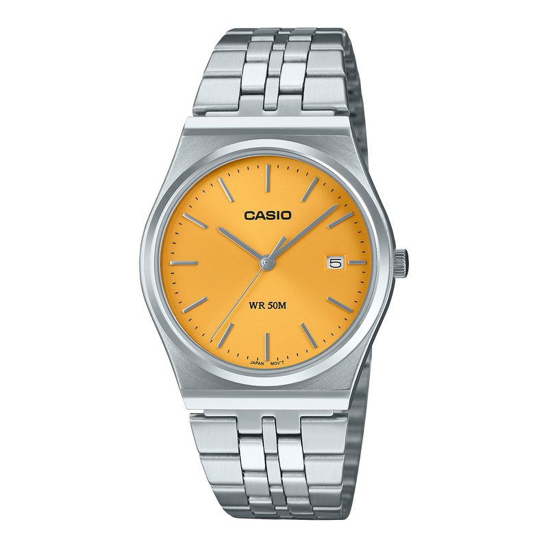 Casio Standard Silver Stainless Steel Orange Dial Watch MTPB145D-9A