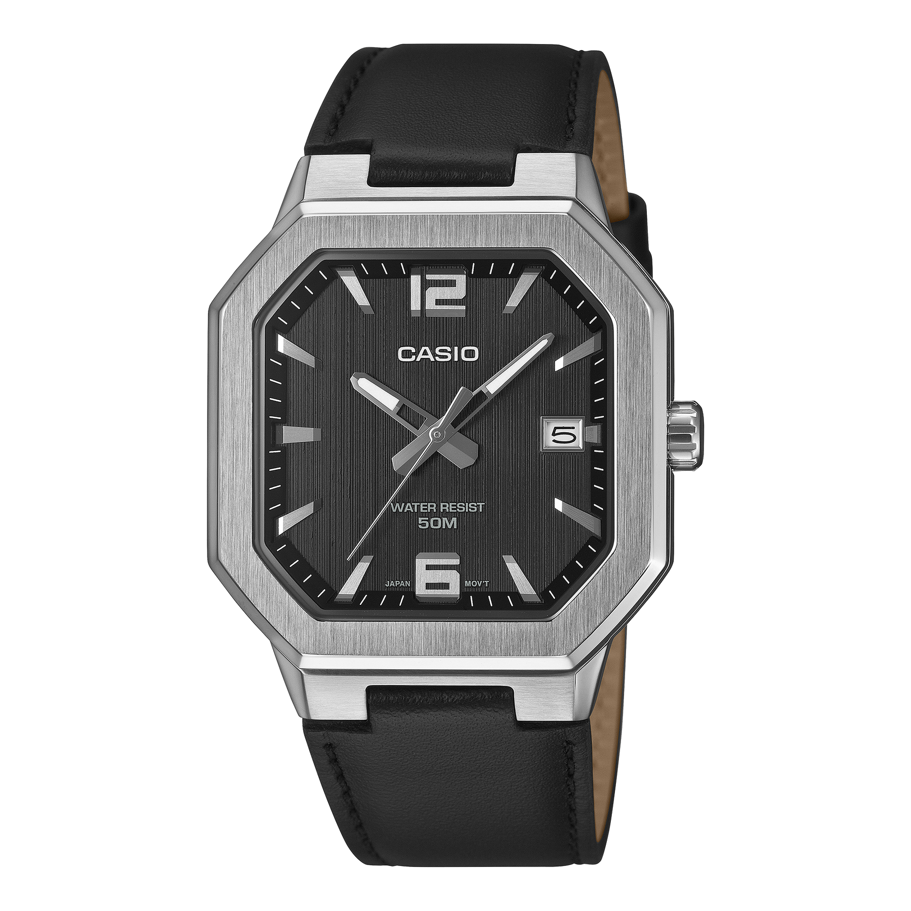 Casio Vintage Square Analog Stainless Steel Black Leather Band MTPB195L-1A