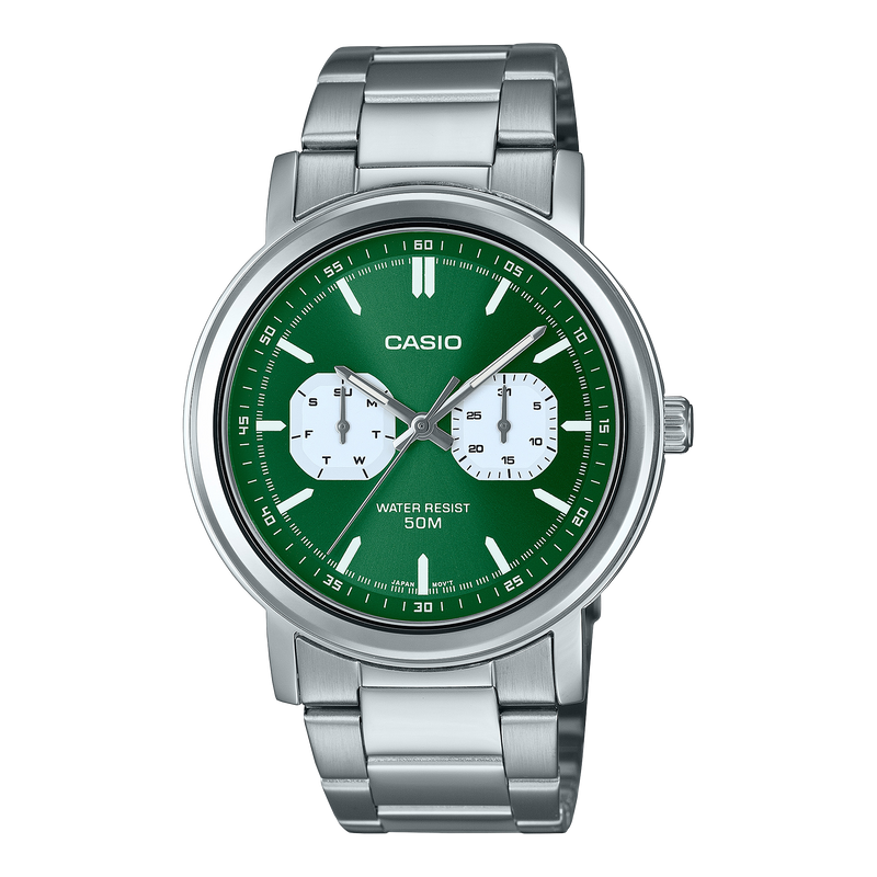 Casio Standard Green Dial Stainless Steel Watch MTPE335D-3E