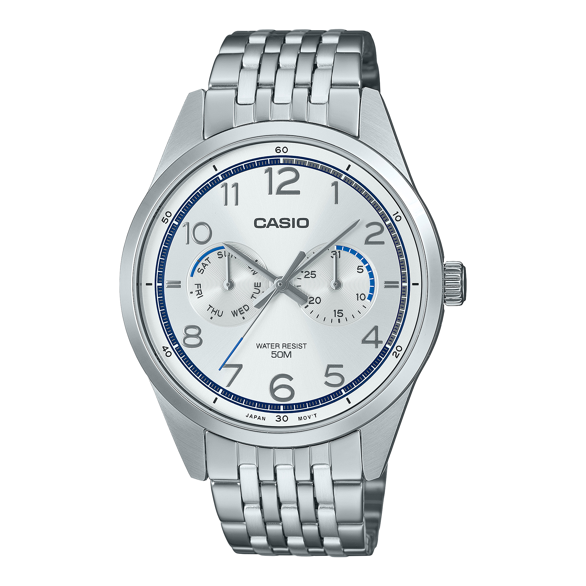Casio Standard Analogue White Dial Stainless Steel Watch MTPE340D-7A