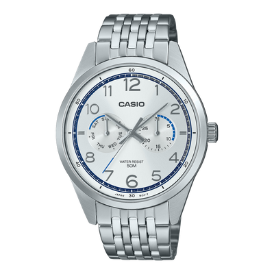 Casio Standard Analogue White Dial Stainless Steel Watch MTPE340D-7A