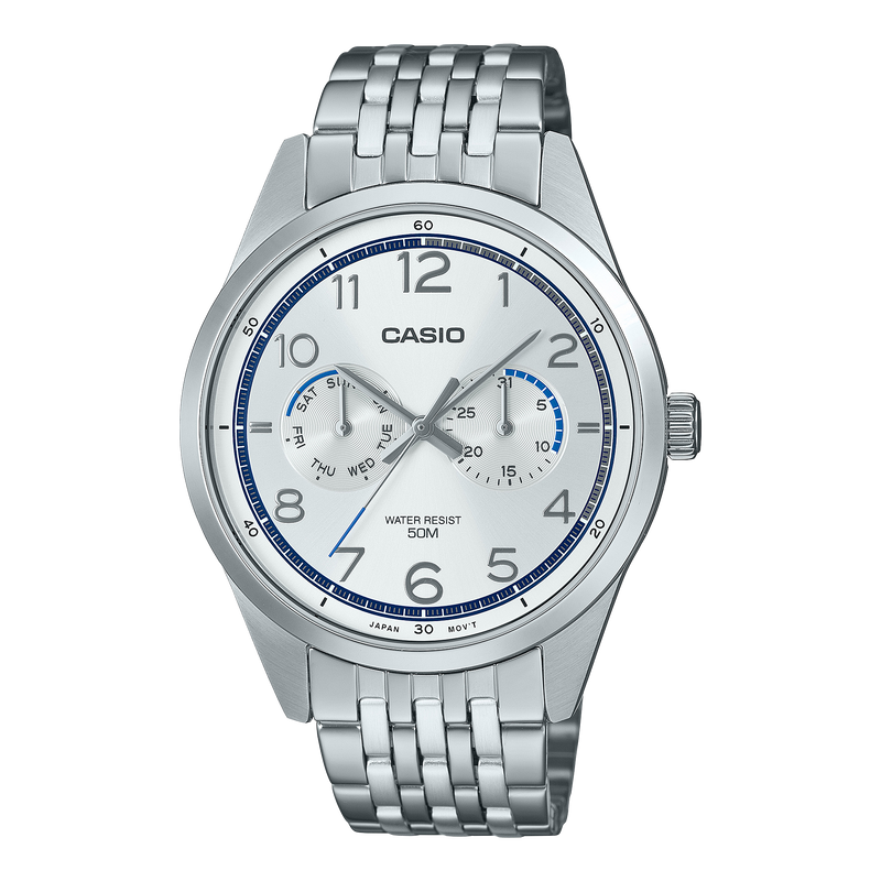 Casio Standard Analogue White Dial Stainless Steel Watch MTPE340D-7A