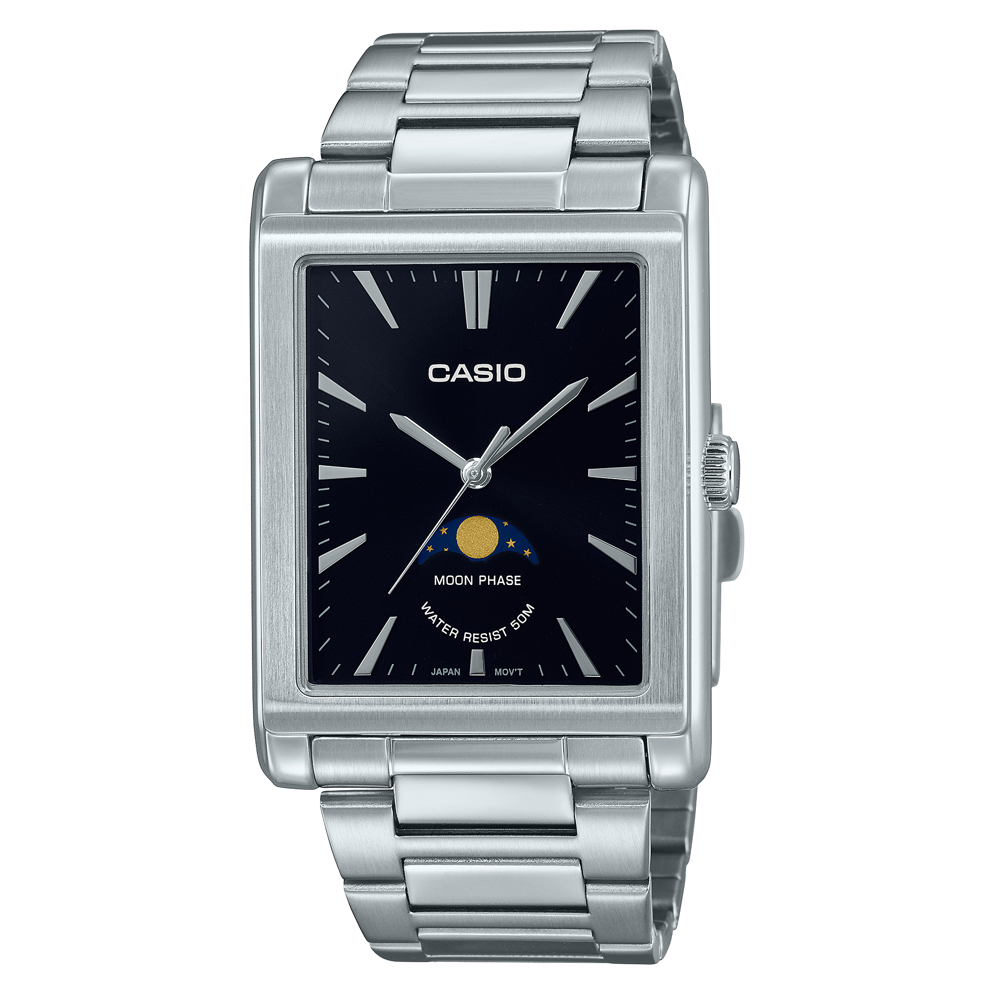 Casio Analog Moon Phase Silver Stainless Steel Watch MTPM105D-1A