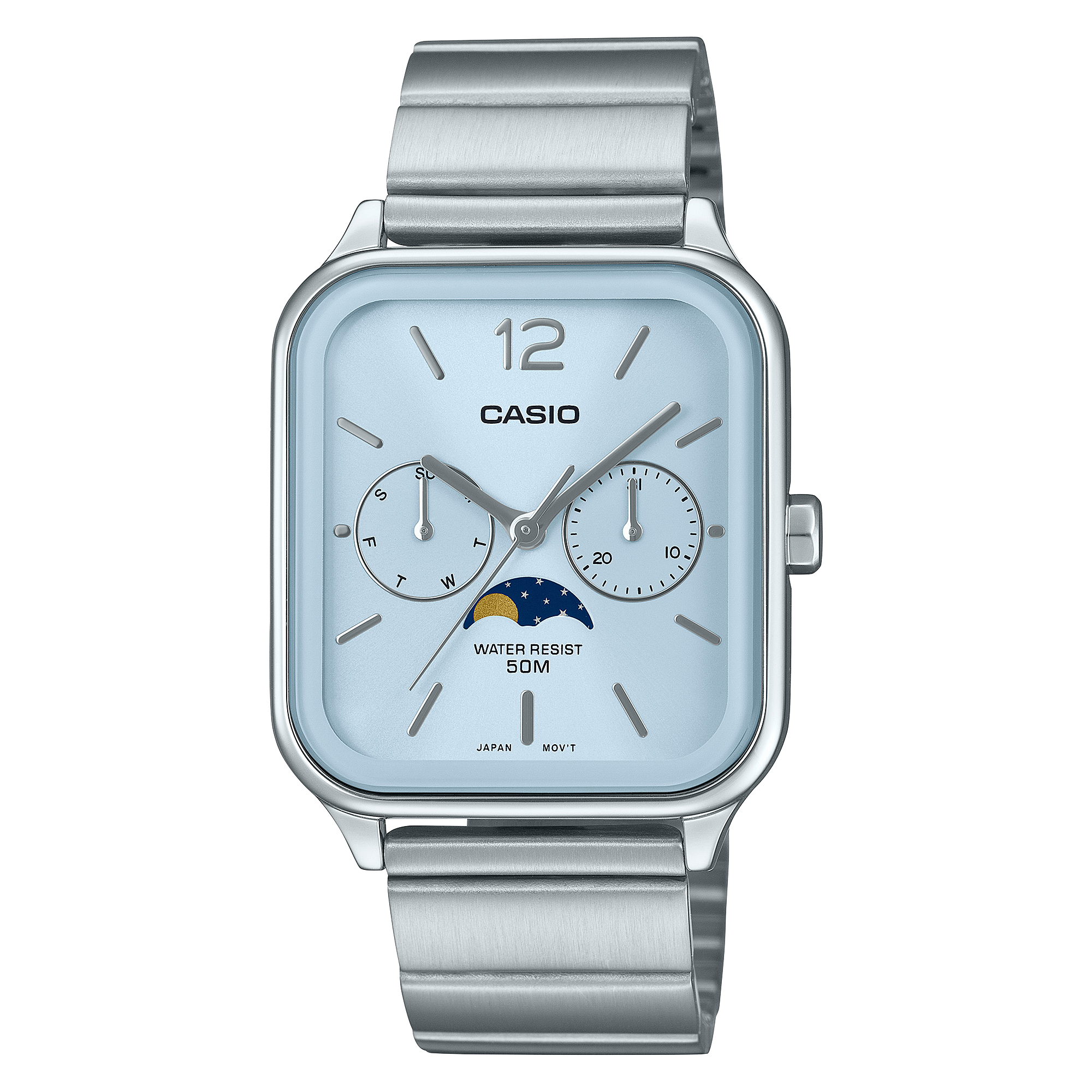 Casio Analogue Moon Phase Blue Dial Stainless Steel Watch MTPM305D-2A