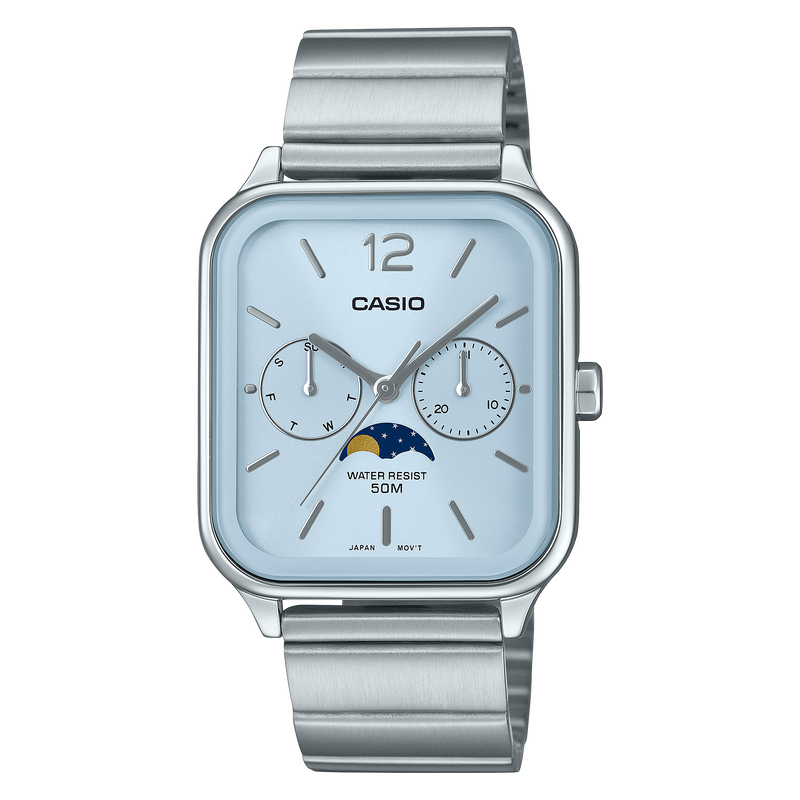 Casio Analogue Moon Phase Blue Dial Stainless Steel Watch MTPM305D-2A