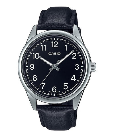 Casio Analog Black Dial Black Leather Strap Watch MTPV005L-1B4